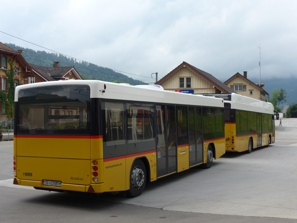 (163'216) - PostAuto Ostschweiz - SG 412'681 - Hess Personenanh�nger am 2. August 2015 in Urn�sch, Garage