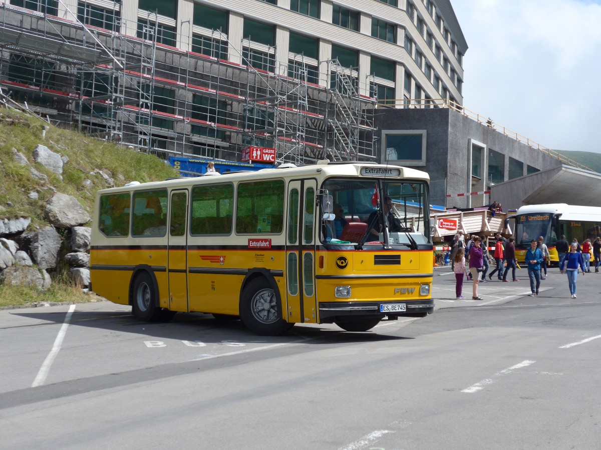 (163'235) - Aus Deutschland: Fischer, Weilheim - ES-BE 745 - FBW/Hess (ex Tiemann, Oetwil Nr. 21; ex Roki, Heimberg; ex P 23'421) am 2. August 2015 in Schw�galp, S�ntis-Schwebebahn