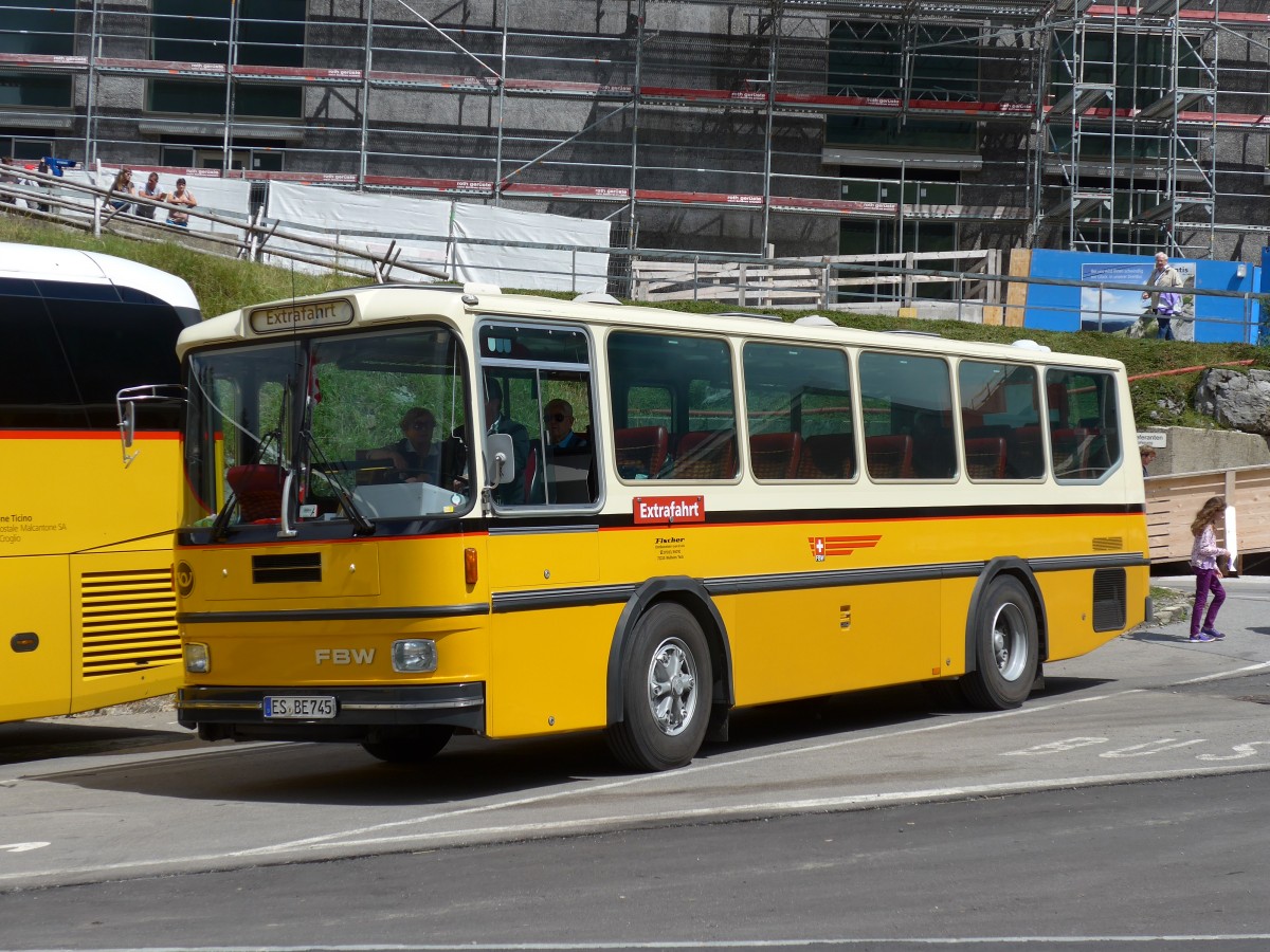 (163'240) - Aus Deutschland: Fischer, Weilheim - ES-BE 745 - FBW/Hess (ex Tiemann, Oetwil Nr. 21; ex Roki, Heimberg; ex P 23'421) am 2. August 2015 in Schw�galp, S�ntis-Schwebebahn