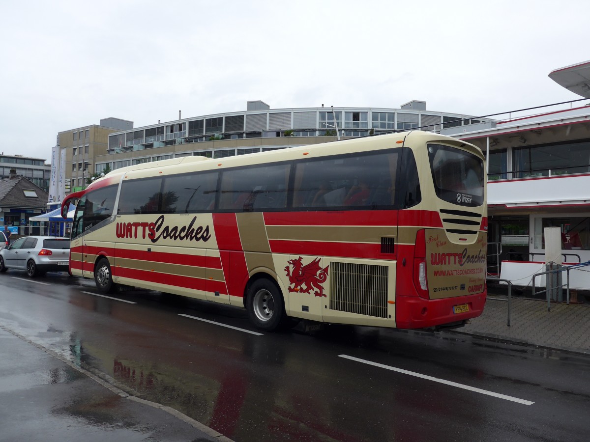 (163'480) - Aus England: Watts Coaches, Cardiff - YP14 HCC - Irizar am 15. August 2015 bei der Schiffl�ndte Thun