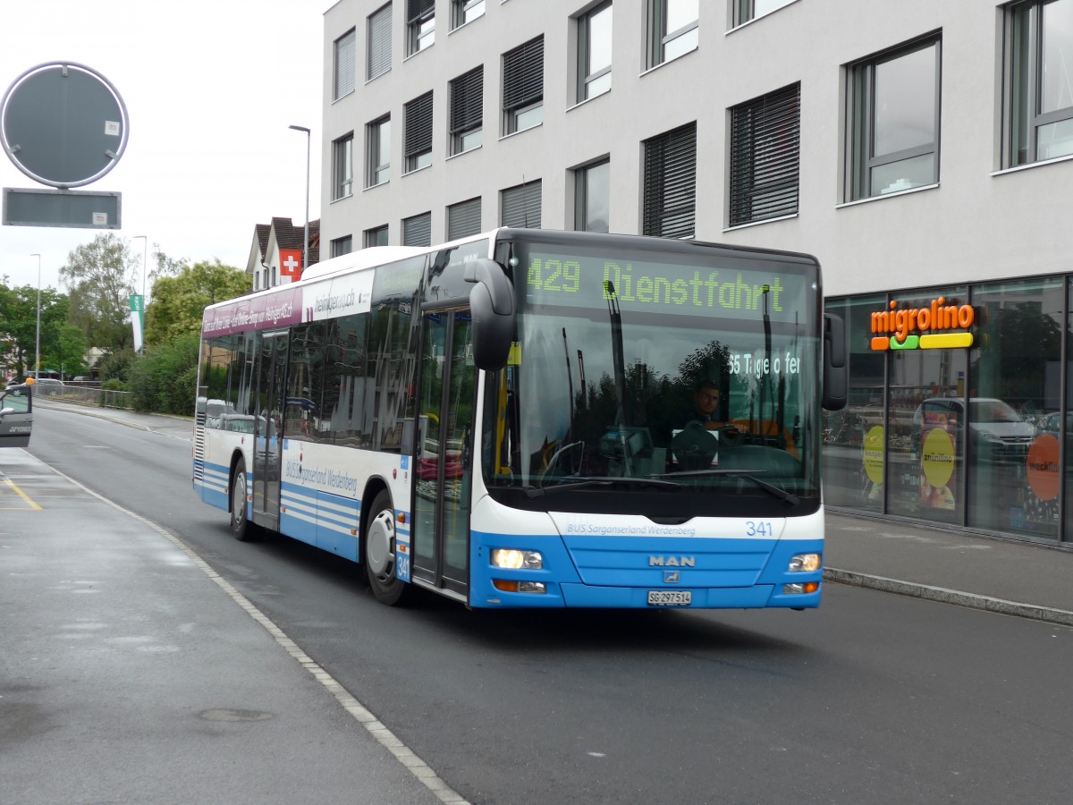 (163'491) - BSW Sargans - Nr. 341/SG 297'514 - MAN am 16. August 2015 beim Bahnhof Sargans