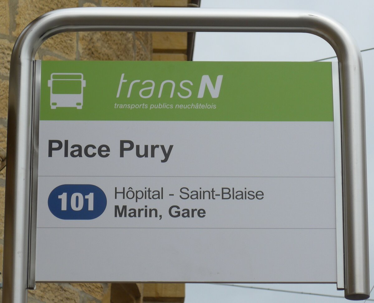 (164'787) - transN-Haltestellenschild - Neuch�tel, Place Pury - am 15. September 2015