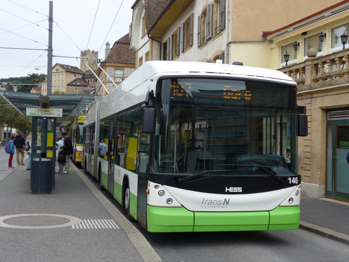 (164'812) - transN, La Chaux-de-Fonds - Nr. 146 - Hess/Hess Gelenktrolleybus (ex TN Neuch�tel Nr. 146) am 15. September 2015 in Neuch�tel, Place Pury