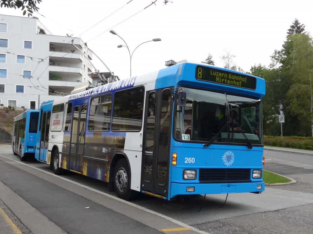 (164'856) - VBL Luzern - Nr. 260 - NAW/R&J-Hess Trolleybus am 16. September 2015 in Luzern, W�rzenbach