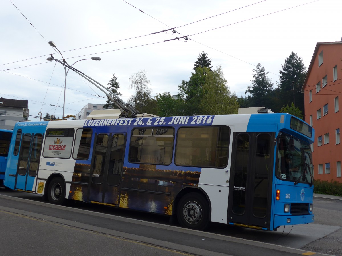 (164'857) - VBL Luzern - Nr. 260 - NAW/R&J-Hess Trolleybus am 16. September 2015 in Luzern, W�rzenbach