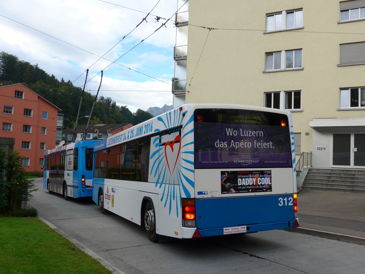 (164'860) - VBL Luzern - Nr. 312 - Lanz+Marti/Hess Personenanh�nger am 16. September 2015 in Luzern, W�rzenbach