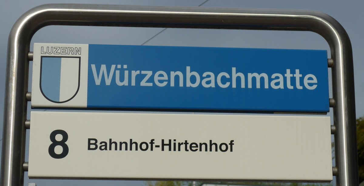 (164'869) - VBL-Haltestellenschild - Luzern, W�rzenbachmatte - am 16. September 2015