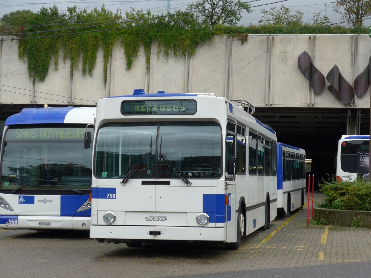 (165'074) - TL Lausanne - Nr. 758 - NAW/Lauber Trolleybus am 18. September 2015 in Lausanne, D�p�t Borde