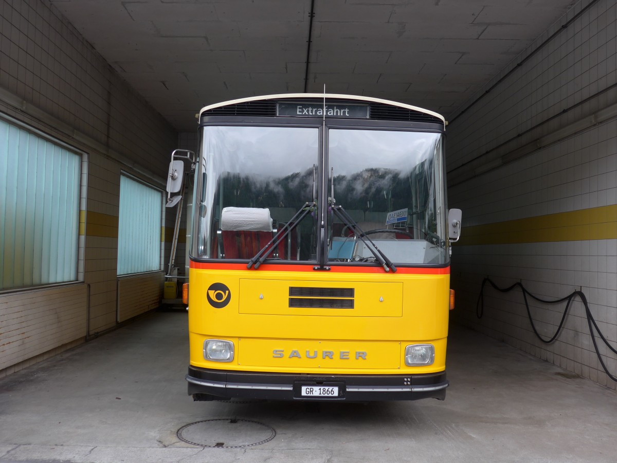 (165'242) - Mark, Andeer - GR 1866 - Saurer/R&J (ex PostAuto Graub�nden; ex P 24'350) am 19. September 2015 in Andeer, Garage
