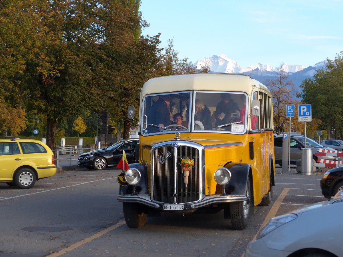 (166'055) - Blaser, Unterseen - BE 105'053 - Saurer/T�scher (ex Gessinger, Bad Ragaz) am 4. Oktober 2015 in Thun, CarTerminal