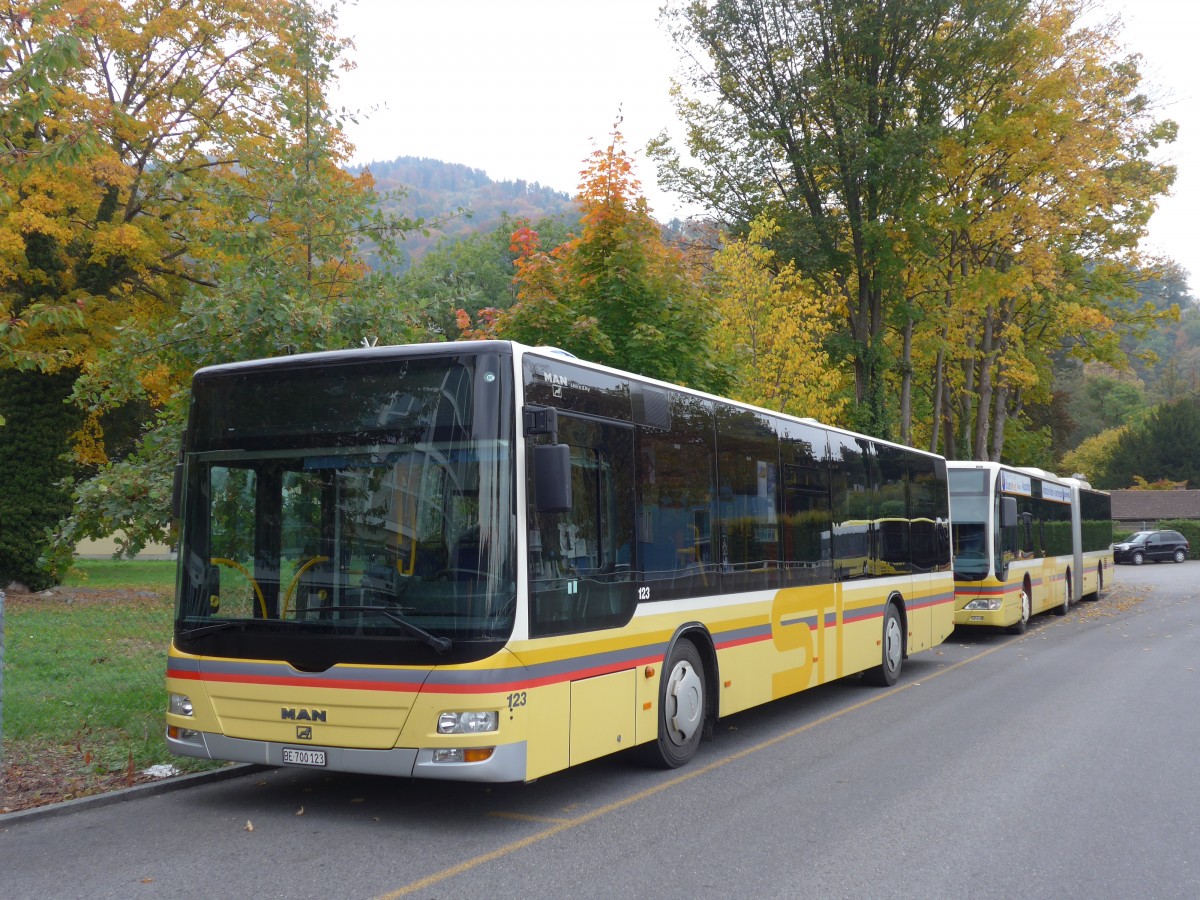(166'243) - STI Thun - Nr. 123/BE 700'123 - MAN am 13. Oktober 2015 bei der Schiffl�ndte Thun