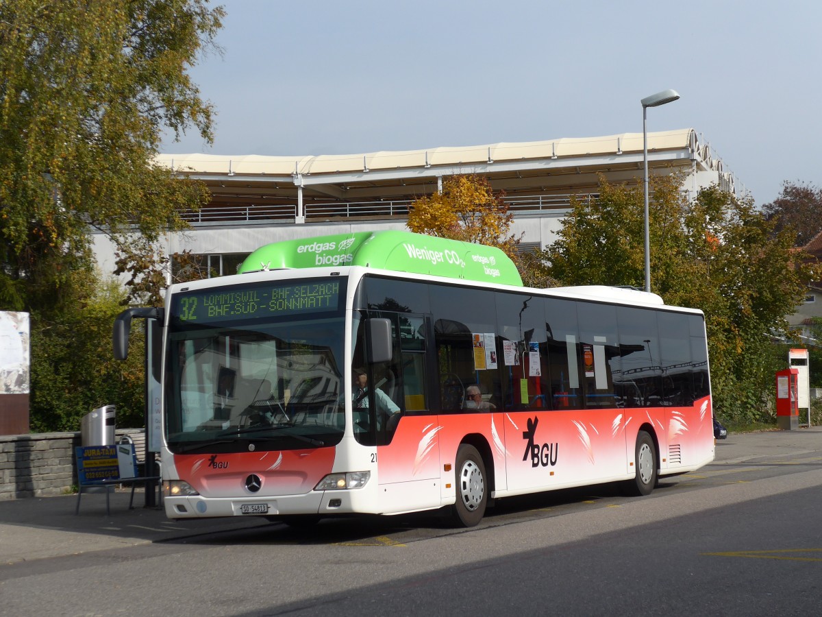(166'436) - BGU Grenchen - Nr. 21/SO 54'813 - Mercedes am 24. Oktober 2015 beim Bahnhof Grenchen S�d