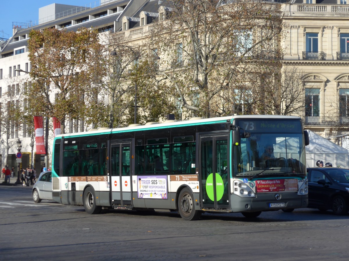 (166'661) - RATP Paris - Nr. 3182/415 QYG 75 - Irisbus am 15. November 2015 in Paris, Champs-Elys�es