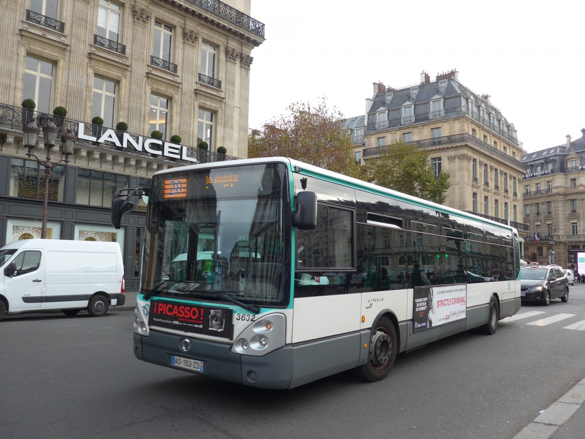 (166'874) - RATP Paris - Nr. 3632/AD 153 ZD - Irisbus am 16. November 2015 in Paris, Op�ra