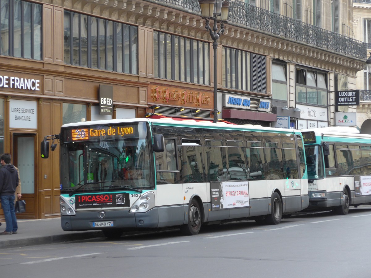 (166'887) - RATP Paris - Nr. 3638/AE 940 YZ - Irisbus am 16. November 2015 in Paris, Op�ra