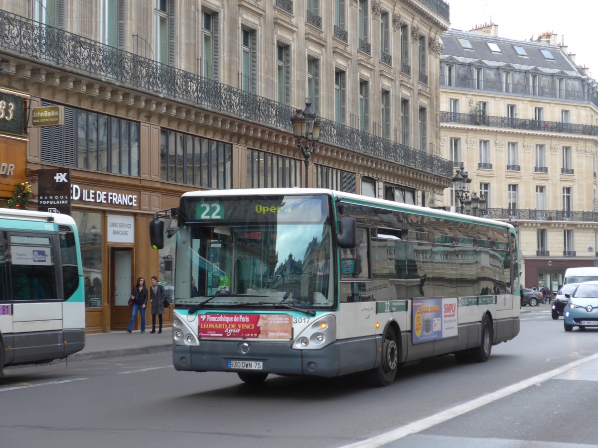 (166'891) - RATP Paris - Nr. 3017/930 QWN 75 - Irisbus am 16. November 2015 in Paris, Op�ra