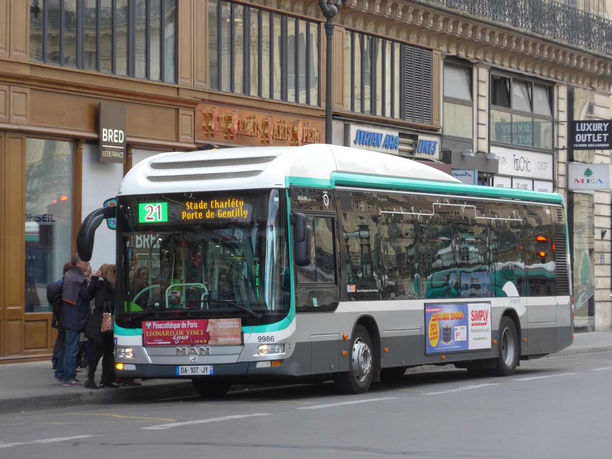 (166'905) - RATP Paris - Nr. 9986/DA 107 JY - MAN am 16. November 2015 in Paris, Op�ra