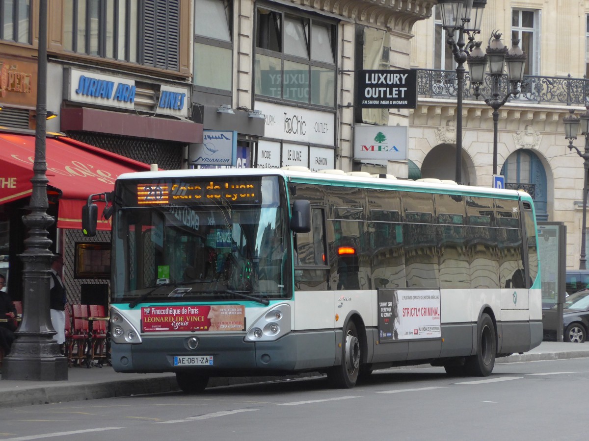 (166'907) - RATP Paris - Nr. 3647/AE 061 ZA - Irisbus am 16. November 2015 in Paris, Op�ra