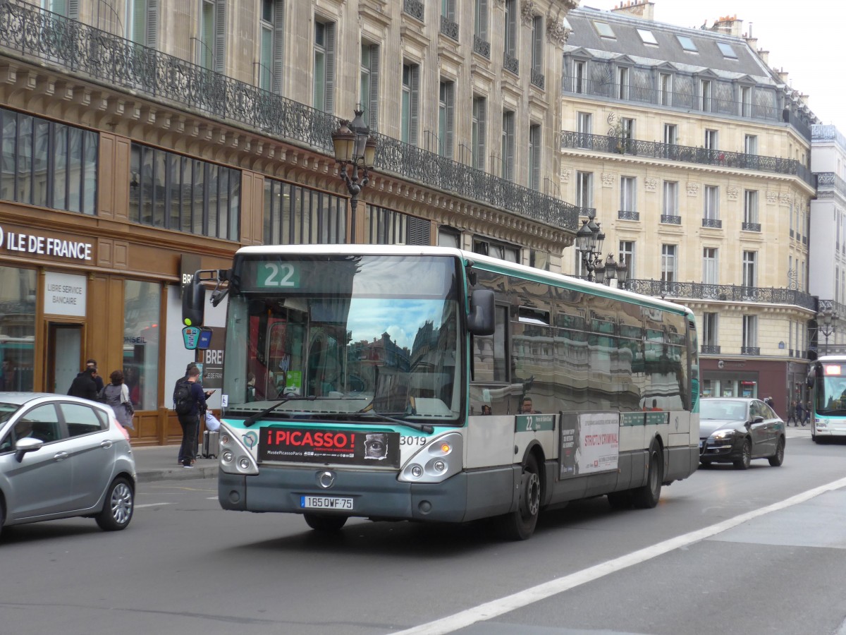 (166'911) - RATP Paris - Nr. 3019/165 QWF 75 - Irisbus am 16. November 2015 in Paris, Op�ra