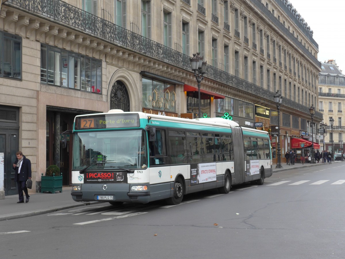 (166'924) - RATP Paris - Nr. 1763/786 PLQ 75 - Irisbus am 16. November 2015 in Paris, Op�ra