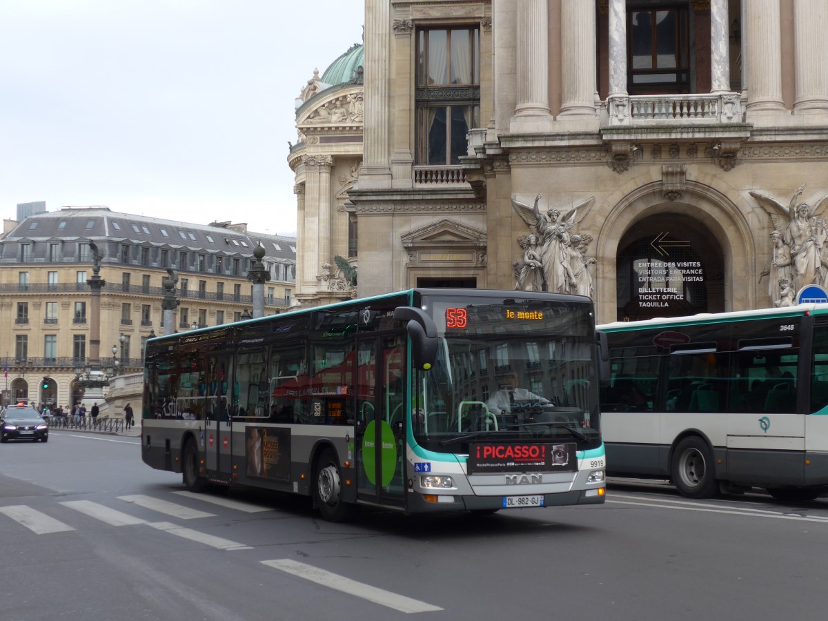 (166'929) - RATP Paris - Nr. 9919/DL 982 GJ - MAN am 16. November 2015 in Paris, Op�ra