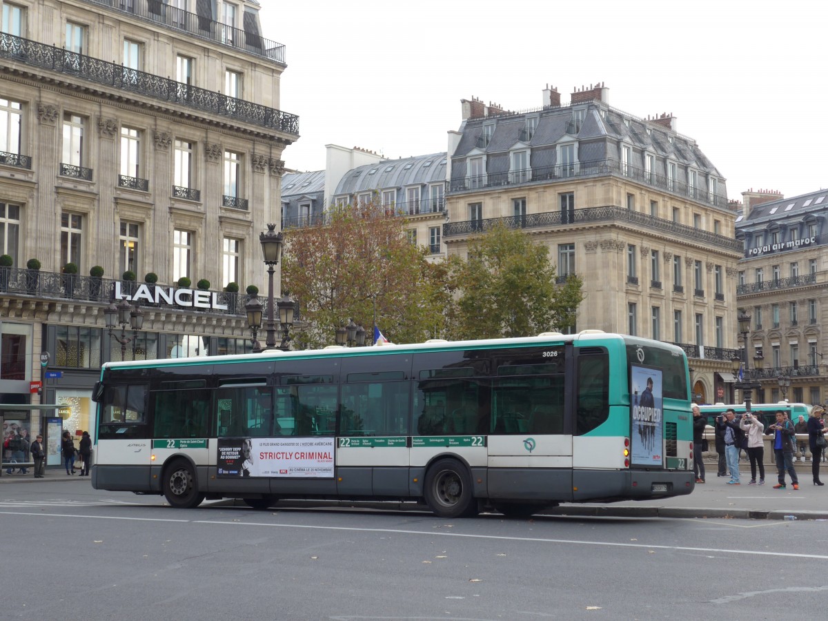 (166'937) - RATP Paris - Nr. 3026/693 QVY 75 - Irisbus am 16. November 2015 in Paris, Op�ra