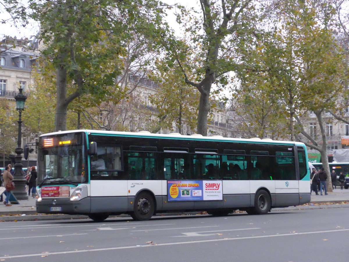 (166'977) - RATP Paris - Nr. 3637/AE 925 YZ - Irisbus am 16. November 2015 in Paris, R�publique