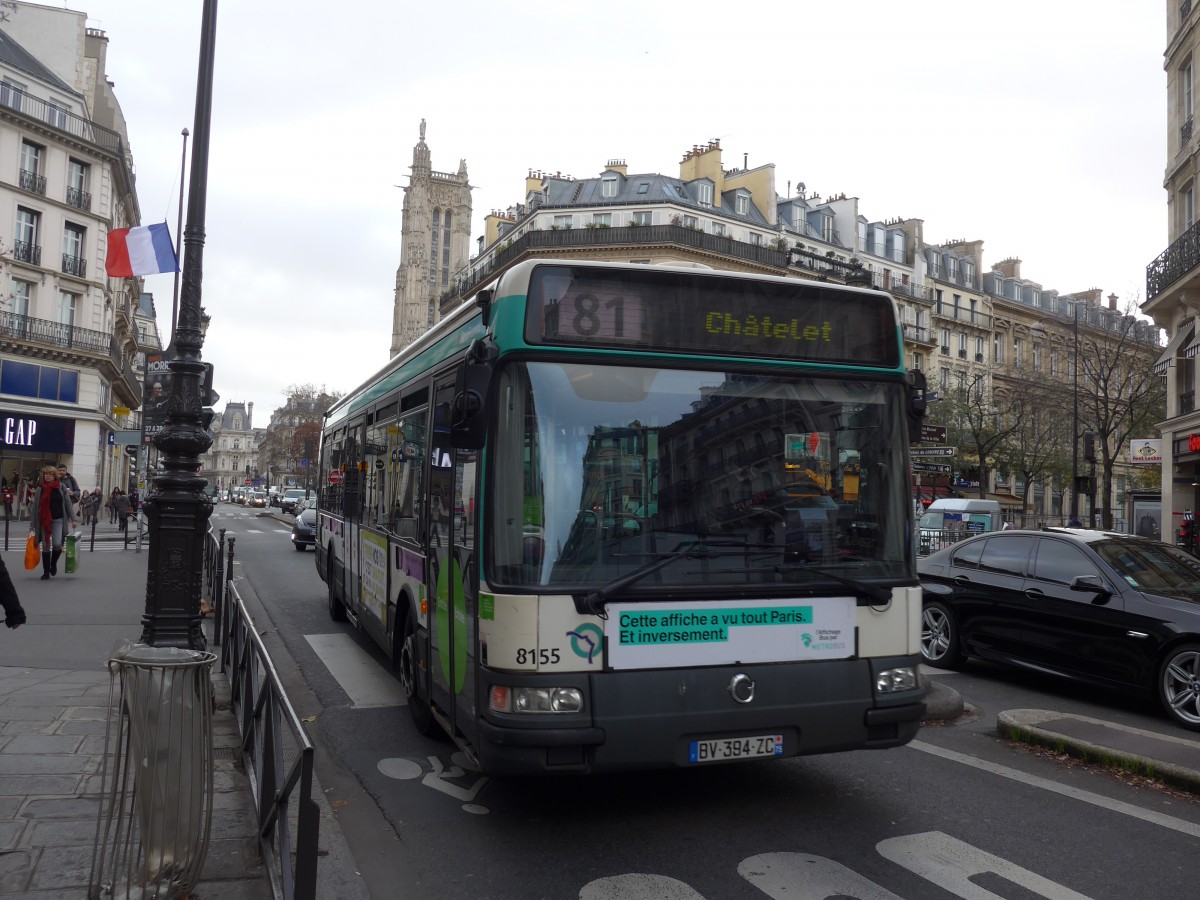 (167'355) - RATP Paris - Nr. 8155/BV 394 ZC - Irisbus am 18. November 2015 in Paris, Ch�telet