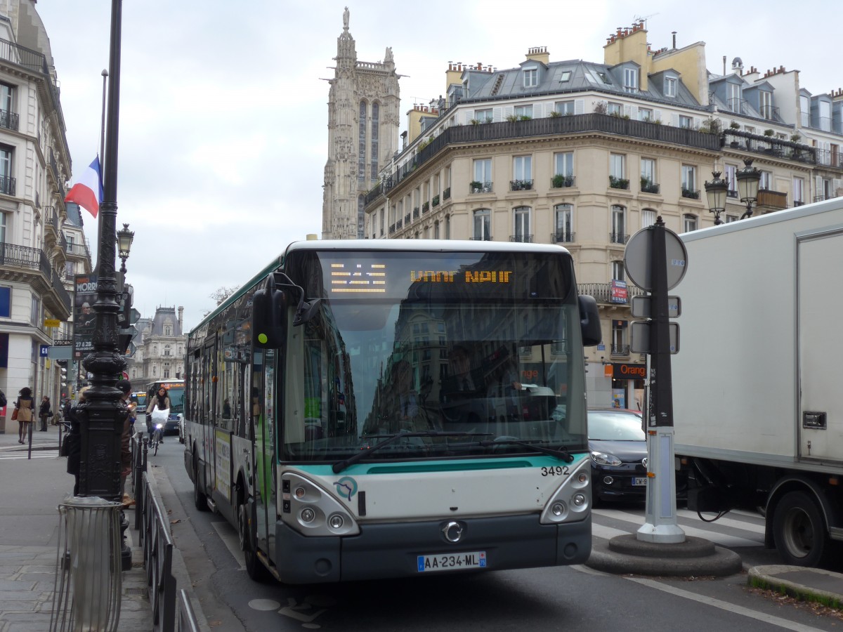 (167'359) - RATP Paris - Nr. 3492/AA 234 WL - Irisbus am 18. November 2015 in Paris, Ch�telet