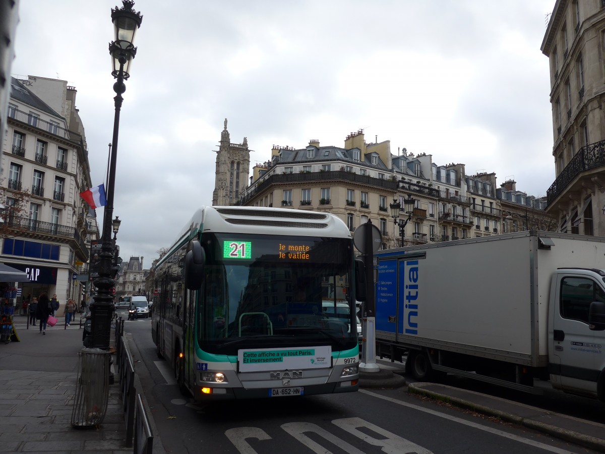 (167'366) - RATP Paris - Nr. 9972/DA 652 HN - MAN am 18. November 2015 in Paris, Ch�telet