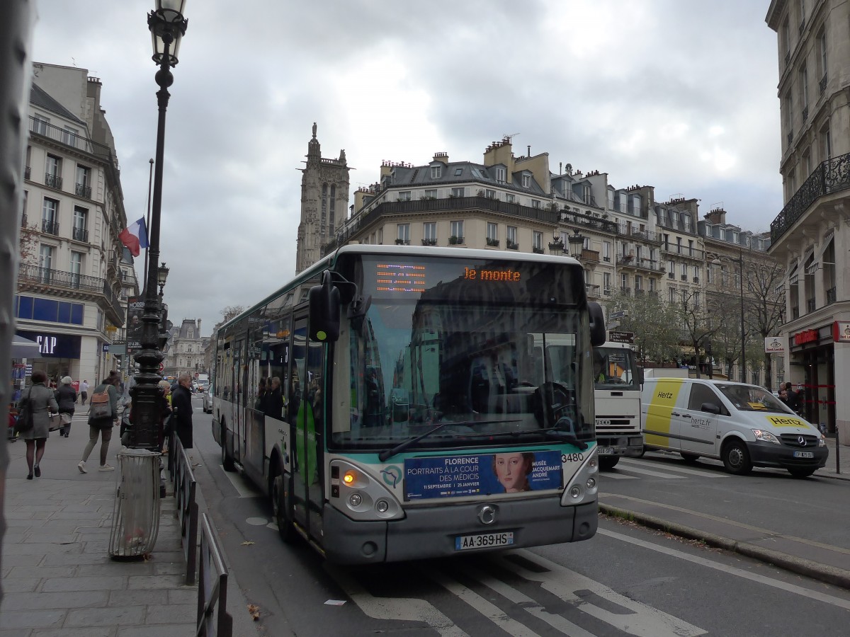(167'367) - RATP Paris - Nr. 3480/AA 369 HS - Irisbus am 18. November 2015 in Paris, Ch�telet
