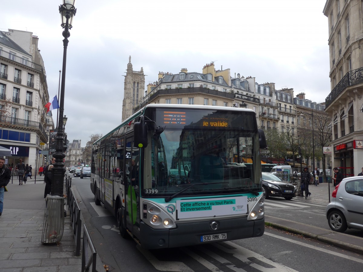 (167'375) - RATP Paris - Nr. 3399/930 RMK 75 - Irisbus am 18. November 2015 in Paris, Ch�telet