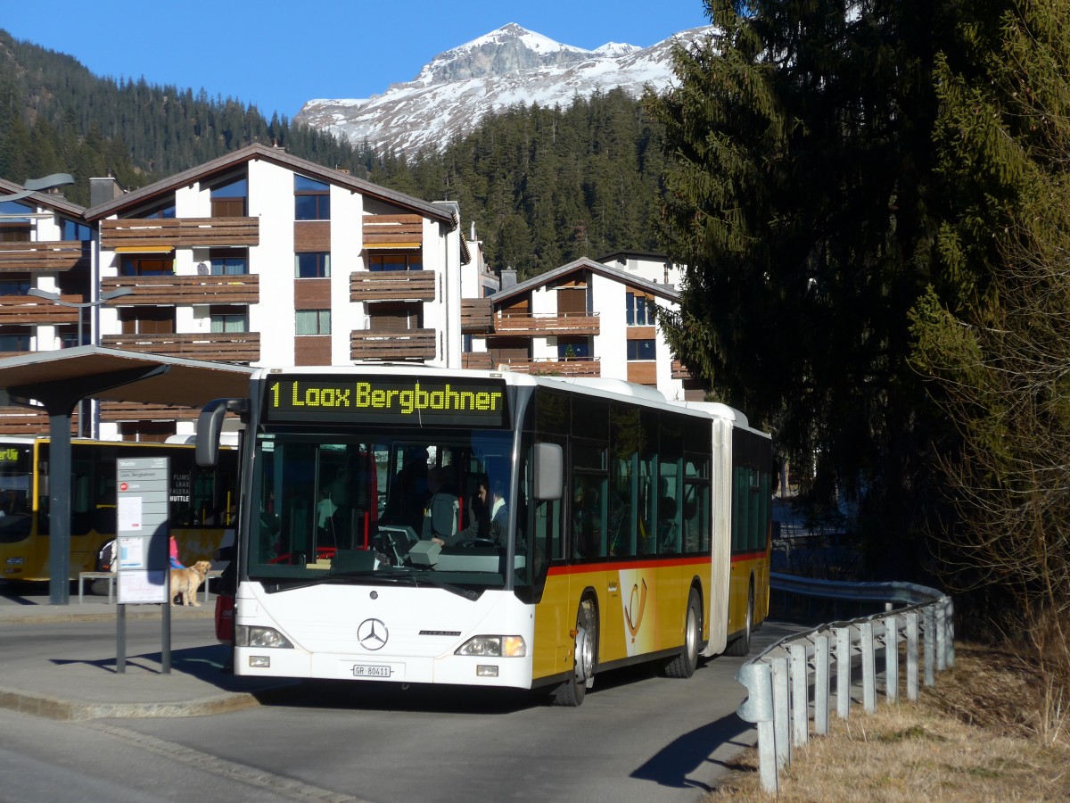 (167'966) - Stuppan, Flims - GR 80'411 - Mercedes (ex PostAuto Z�rich Nr. 80; ex Eurobus, Arbon Nr. 4) am 26. Dezember 2015 in Laax, Bergbahnen