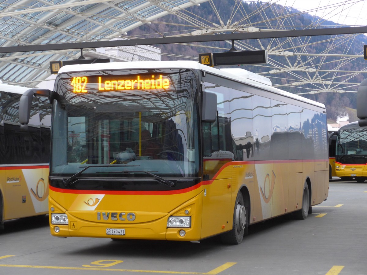 (168'222) - PostAuto Graub�nden - GR 170'431 - Iveco am 2. Januar 2016 in Chur, Postautostation