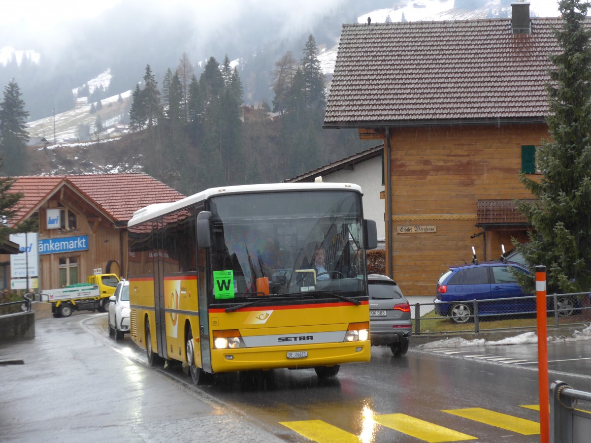 (168'408) - Spring, Schwenden - BE 26'671 - Setra am 9. Januar 2016 in Adelboden, M�hleport
