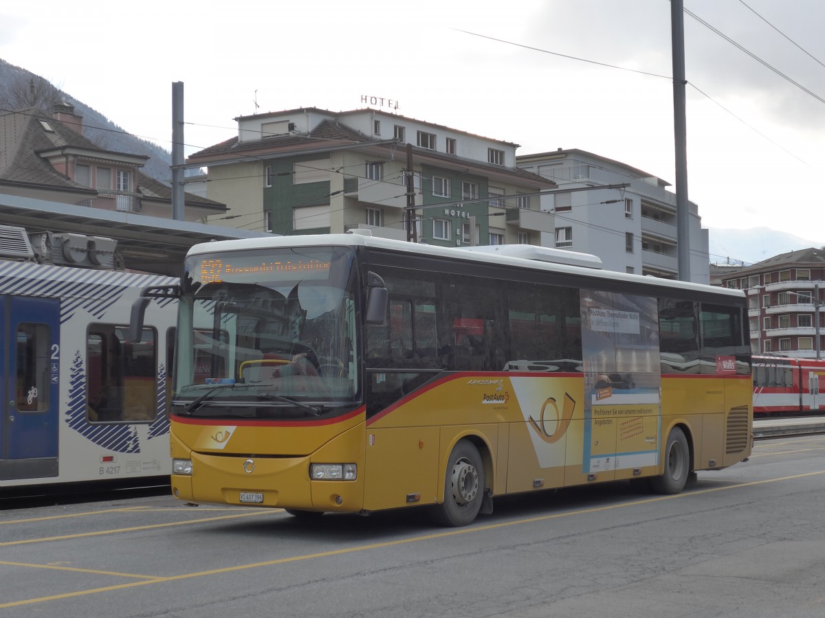 (169'067) - PostAuto Wallis - VS 407'396 - Irisbus am 6. M�rz 2016 beim Bahnhof Brig