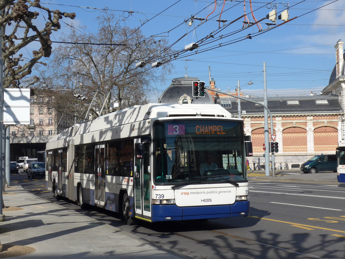 (169'096) - TPG Gen�ve - Nr. 739 - Hess/Hess Gelenktrolleybus am 7. M�rz 2016 in Gen�ve, Place des Vingt-Deux-Cantons