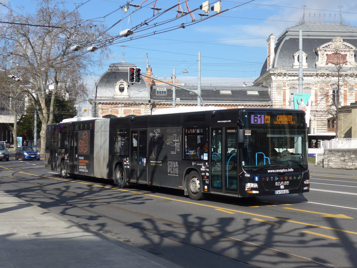 (169'098) - Aus Frankreich: TAC Annemasse - Nr. 1705/CW 506 QQ - MAN (ex Nr. 705) am 7. M�rz 2016 in Gen�ve, Place des Vingt-Deux-Cantons