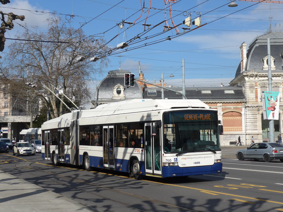 (169'100) - TPG Gen�ve - Nr. 760 - Hess/Hess Gelenktrolleybus am 7. M�rz 2016 in Gen�ve, Place des Vingt-Deux-Cantons