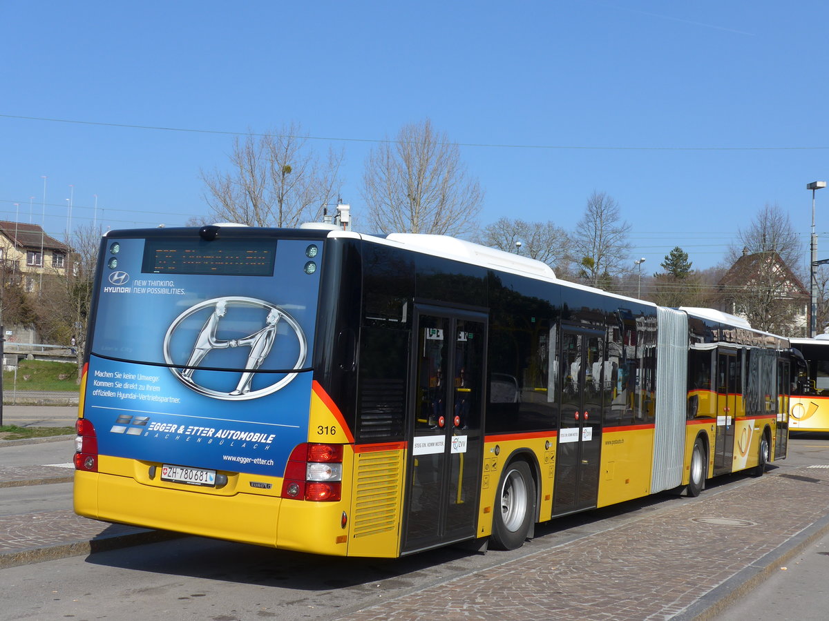 (169'336) - PostAuto Z�rich - Nr. 316/ZH 780'681 - MAN am 19. M�rz 2016 beim Bahnhof B�lach