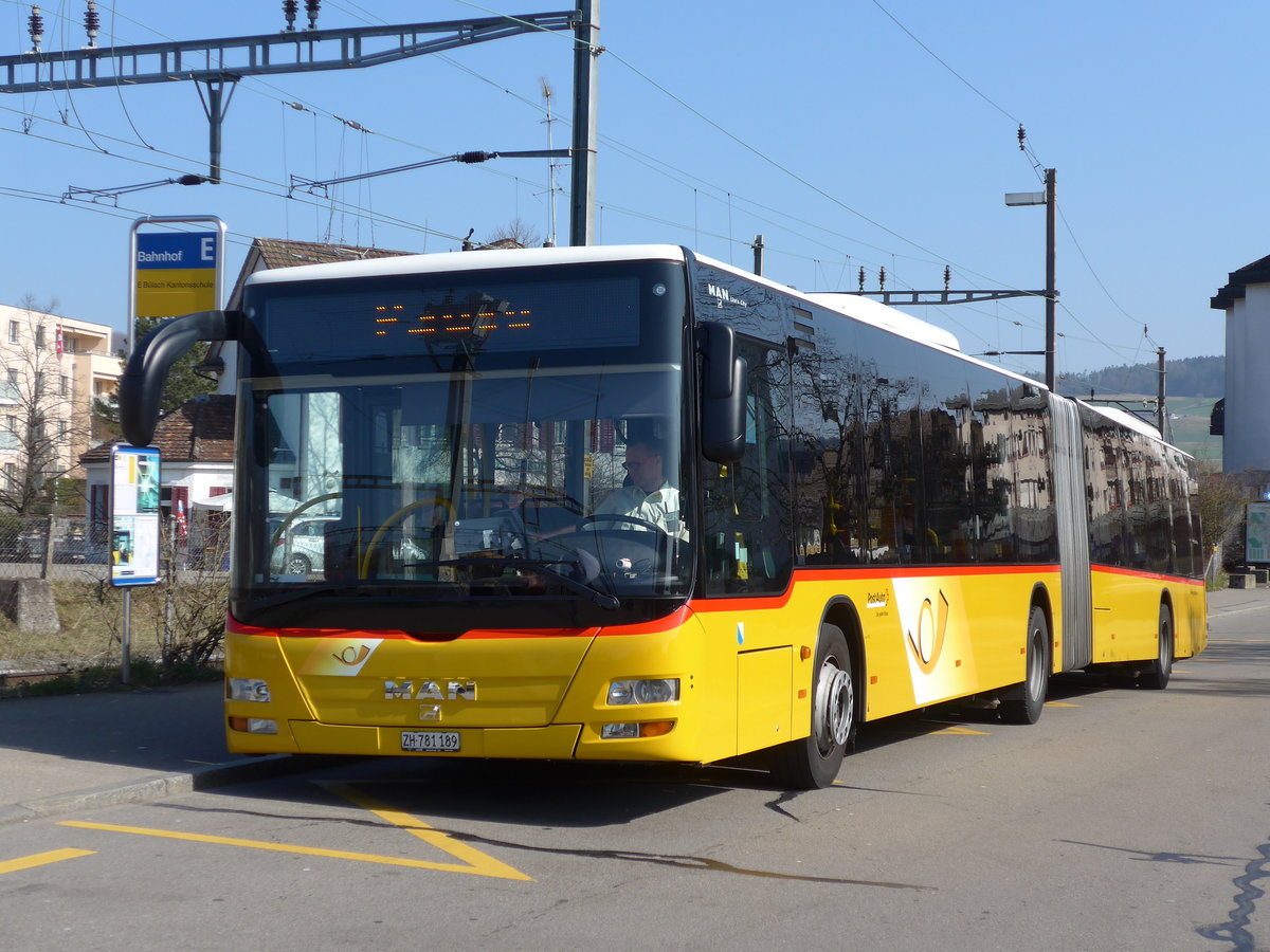 (169'338) - PostAuto Z�rich - Nr. 257/ZH 781'189 - MAN am 19. M�rz 2016 beim Bahnhof B�lach