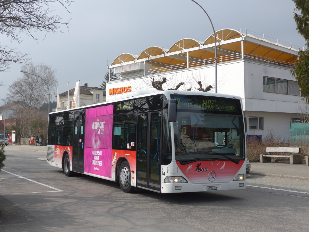(169'388) - BGU Grenchen - Nr. 14/SO 104'010 - Mercedes am 21. M�rz 2016 beim Bahnhof Grenchen S�d