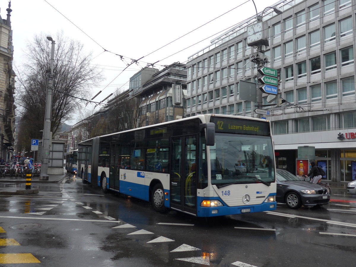 (169'472) - VBL Luzern - Nr. 148/LU 15'129 - Mercedes (ex Heggli, Kriens Nr. 710) am 25. M�rz 2016 beim Bahnhof Luzern