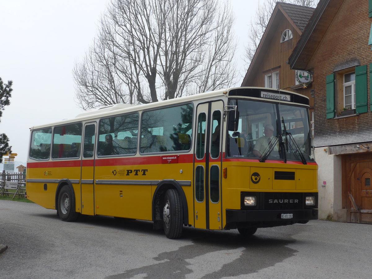 (169'645) - Bernair, M�nsingen - BE 651'182 - Saurer/T�scher (ex Schebath, Lauerz; ex Albin, F�llanden; ex Heim, Flums) am 2. April 2016 in Teufen, Restaurant Waldegg