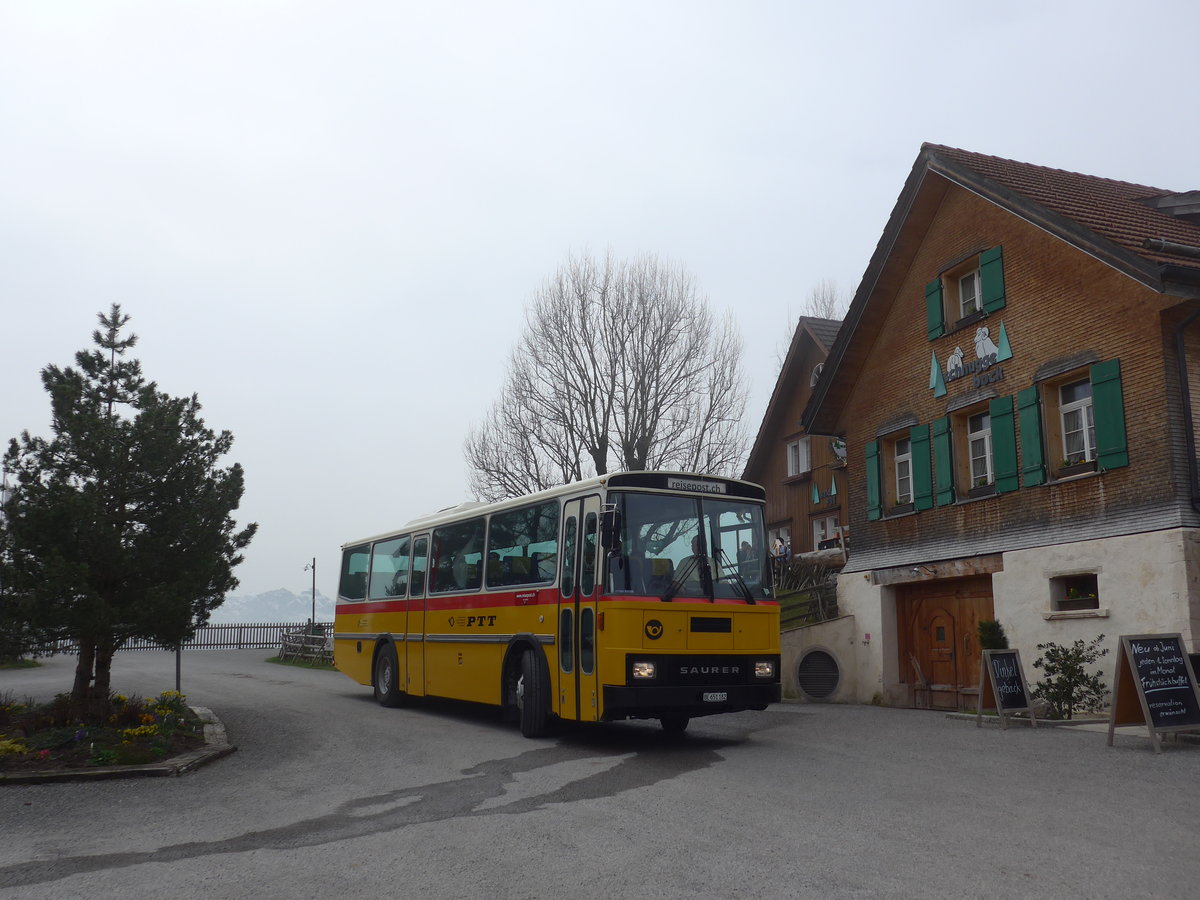 (169'646) - Bernair, M�nsingen - BE 651'182 - Saurer/T�scher (ex Schebath, Lauerz; ex Albin, F�llanden; ex Heim, Flums) am 2. April 2016 in Teufen, Restaurant Waldegg