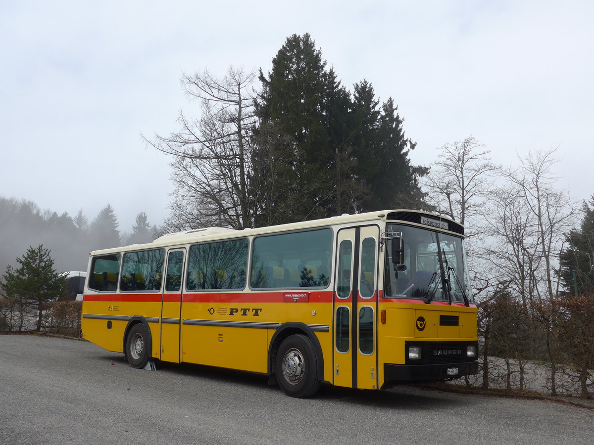 (169'653) - Bernair, M�nsingen - BE 651'182 - Saurer/T�scher (ex Schebath, Lauerz; ex Albin, F�llanden; ex Heim, Flums) am 2. April 2016 in Teufen, Restaurant Waldegg