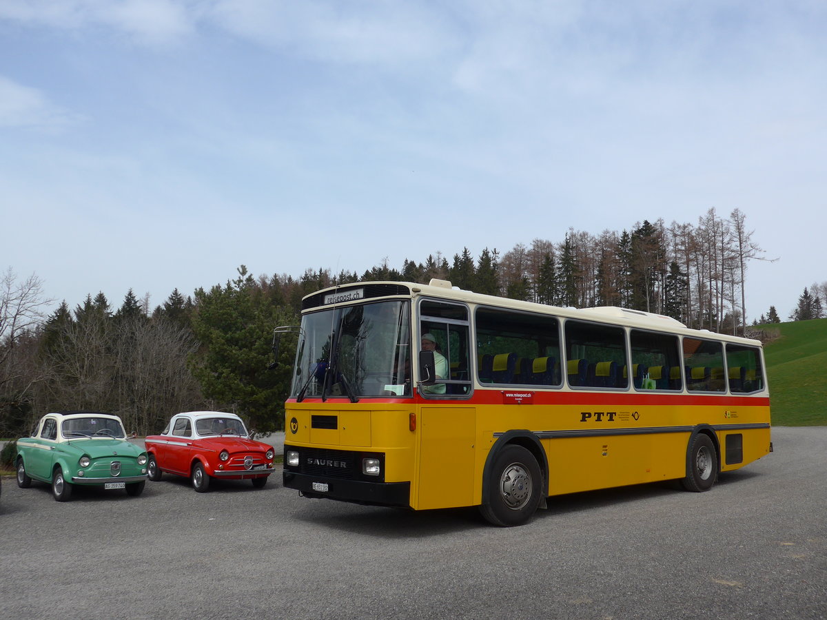 (169'671) - Bernair, M�nsingen - BE 651'182 - Saurer/T�scher (ex Schebath, Lauerz; ex Albin, F�llanden; ex Heim, Flums) am 2. April 2016 in Teufen, Restaurant Waldegg