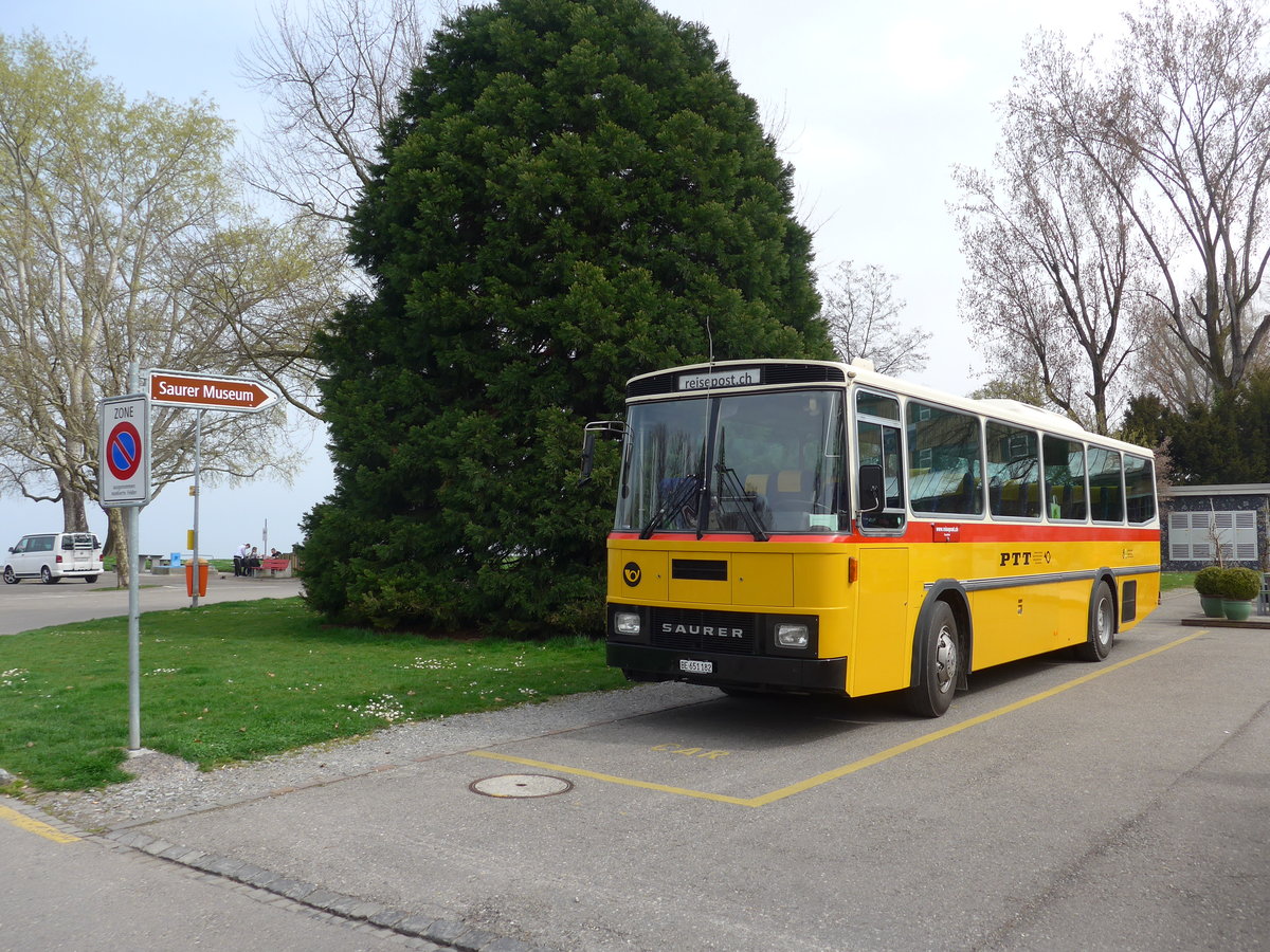 (169'674) - Bernair, M�nsingen - BE 651'182 - Saurer/T�scher (ex Schebath, Lauerz; ex Albin, F�llanden; ex Heim, Flums) am 2. April 2016 in Arbon, Saurermuseum