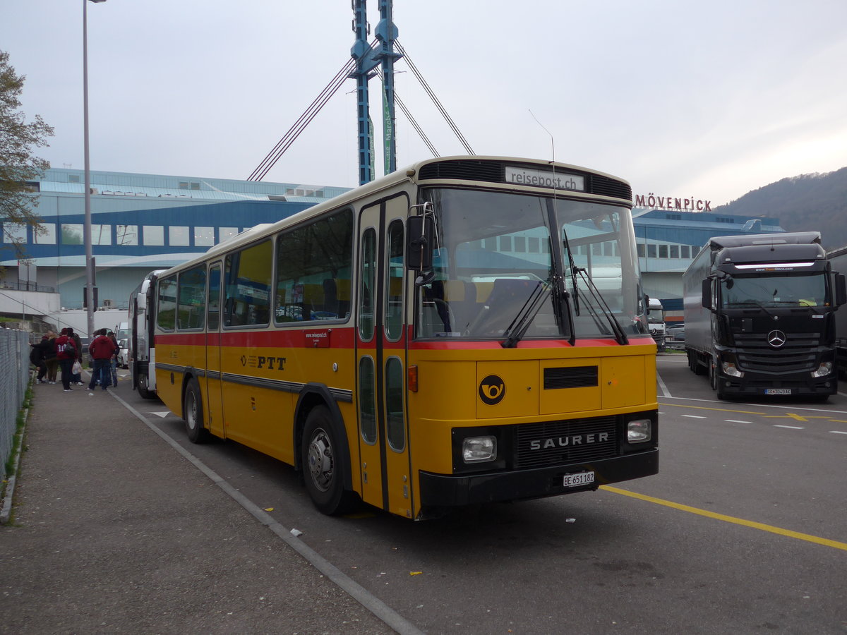 (169'718) - Bernair, M�nsingen - BE 651'182 - Saurer/T�scher (ex Schebath, Lauerz; ex Albin, F�llanden; ex Heim, Flums) am 2. April 2016 in W�renlos, Rastst�tte