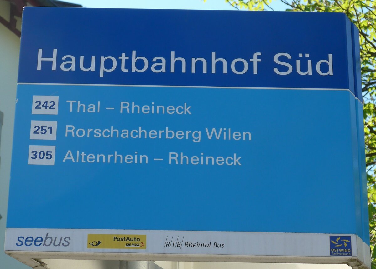 (169'945) - seebus/PostAuto/RTB-Haltestellenschild - Gossau, Hauptbahnhof S�d - am 12. April 2016